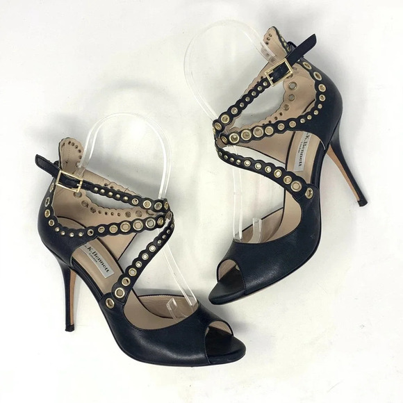 L.K. Bennett Leah Pumps Black Strappy Gold‎ Grommet - Picture 2 of 12